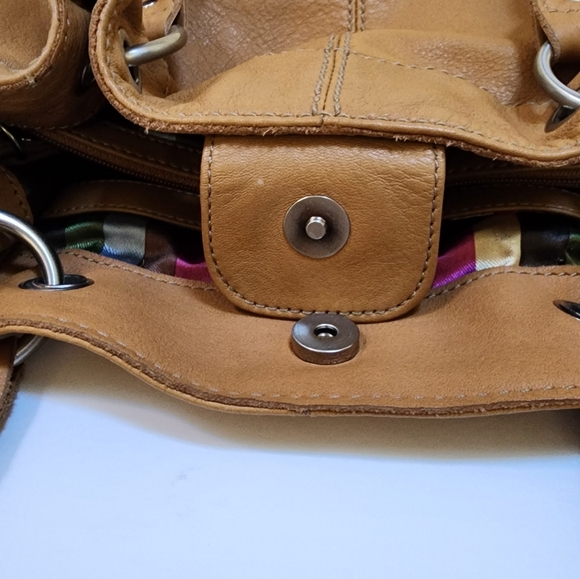 TIGANELLO SHOULDER BAG WITH DOUBLE STRAPS, GENUINE LEATHER, CARMEL COLOR - Picture 8 of 15